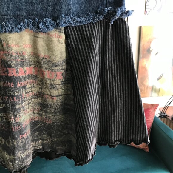 EDDIE BAUER size 12 Blue Stretch Denim OOAK Artisan Pieced Jersey Upcycled Skirt - Picture 5 of 6